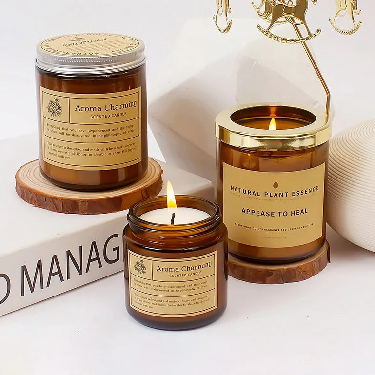 Dropshipping Handmade Aromatherapy Soy Wax Candle Brown Bottle Fragrance Sleep Aid Incense for Home Bedroom Holiday Gift Box