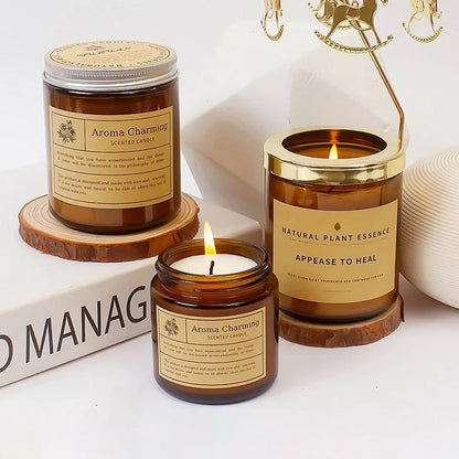 Dropshipping Handmade Aromatherapy Soy Wax Candle Brown Bottle Fragrance Sleep Aid Incense for Home Bedroom Holiday Gift Box
