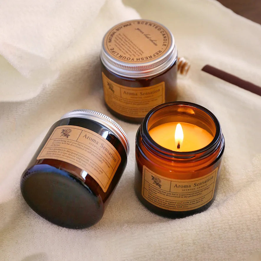 Dropshipping Handmade Aromatherapy Soy Wax Candle Brown Bottle Fragrance Sleep Aid Incense for Home Bedroom Holiday Gift Box
